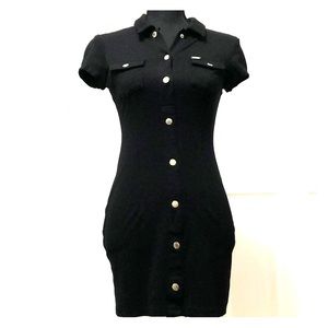 Gold Button Black Dress - Guess